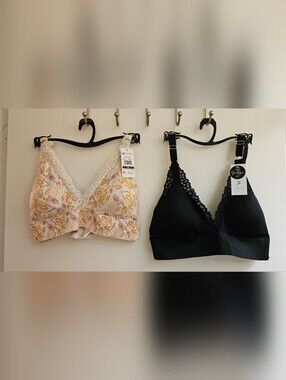 Jessica Simpson Micro Bralette Set 2 Pack XXL Black White Paisley NWT